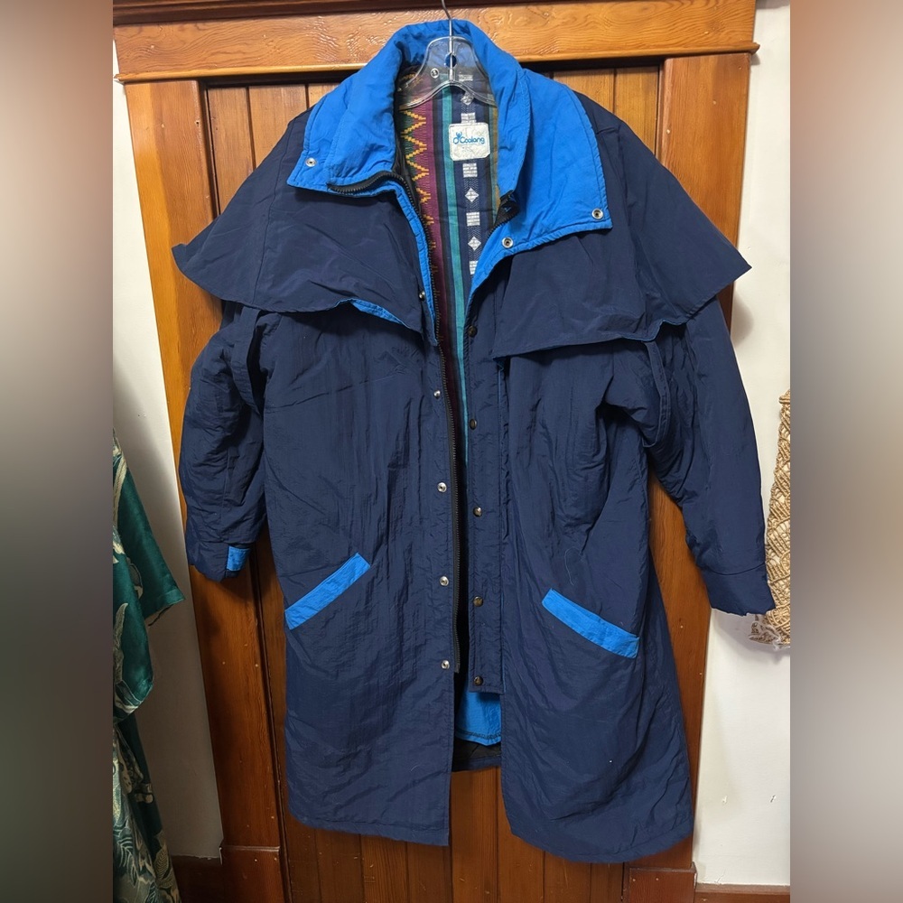 Vintage winter trench coat with patterned vest